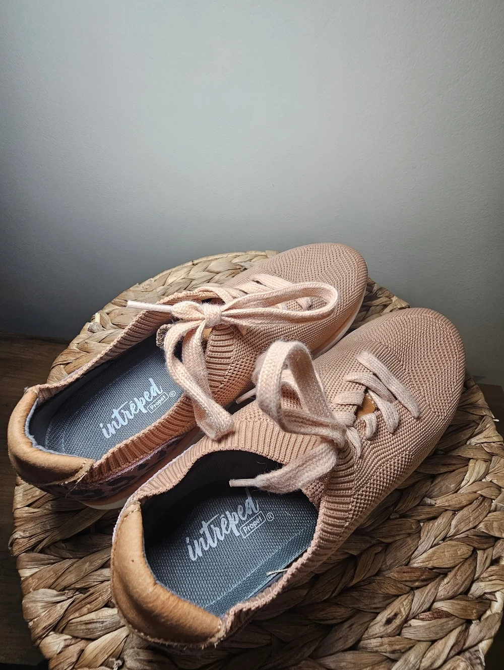 Propét Sachi Slip-On Sneaker Apricot Knit Leopard Accent Comfort Shoes 8.5